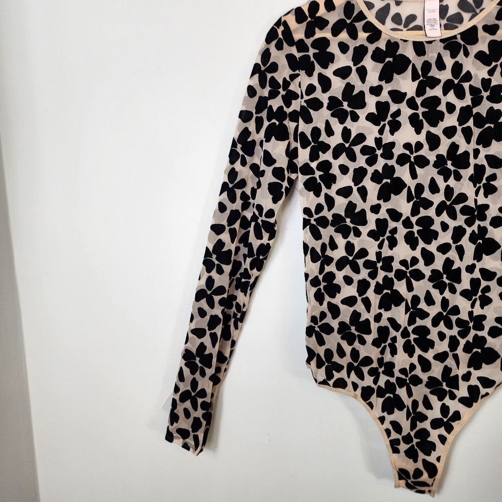 Victoria's Secret Floral Velvet Appliqué Stretch Sheer Sexy Bodysuit Size Large - Picture 6 of 10